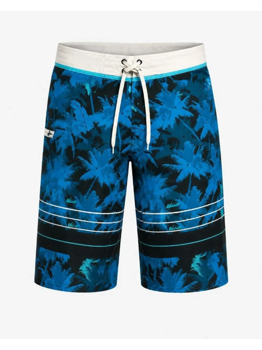 Burnside Size 32 Navy Blue Palm Tree Surf Tropical Drawstring Waist Beachwear